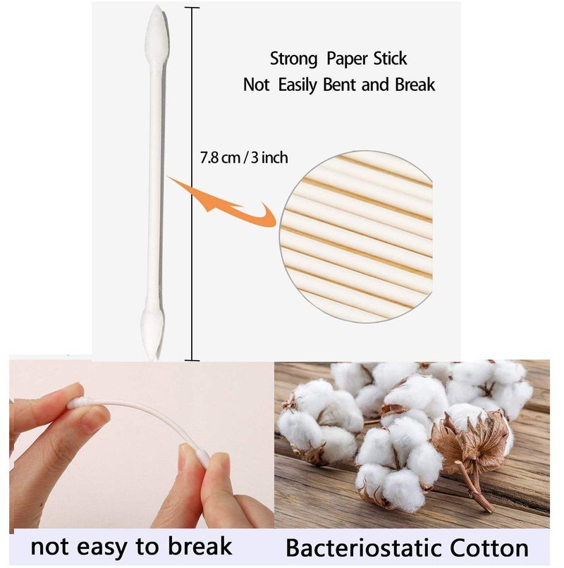 Rayhee 800 Pieces Cotton Swabs, Double Precision Tips with Paper Stick, 4 Packs, 200 Pieces 1 Pack (Double-Pointed Shape) - Image 4
